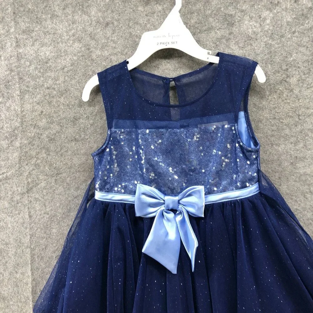 Jona Michelle Party Dress Girls 4T‎ Blue Sequin Sleeveless Tulle Sparkly